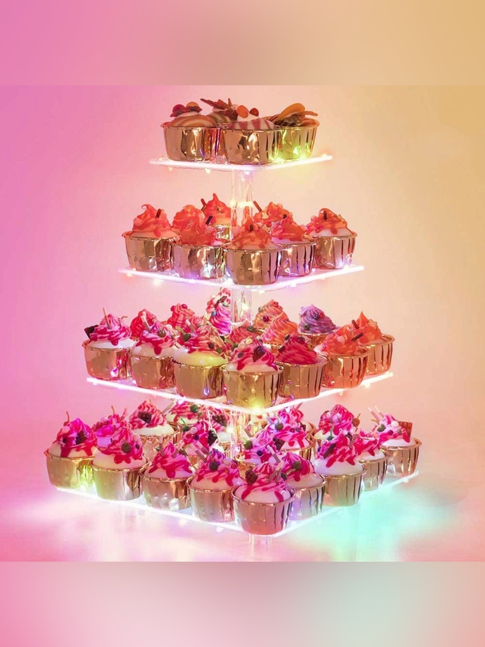 4 Tier Acrylic Cupcake Stand Colorful LED Lights